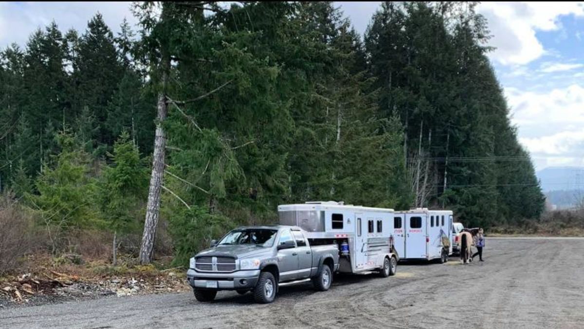 Expansive horse trailer parking lot built on Timberlands Rd