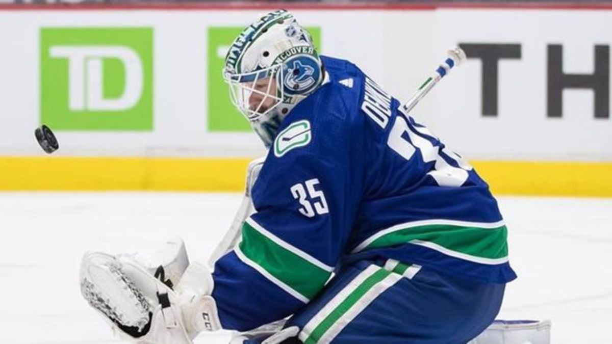 Canucks' Thatcher Demko shows how tough goalie practice can be