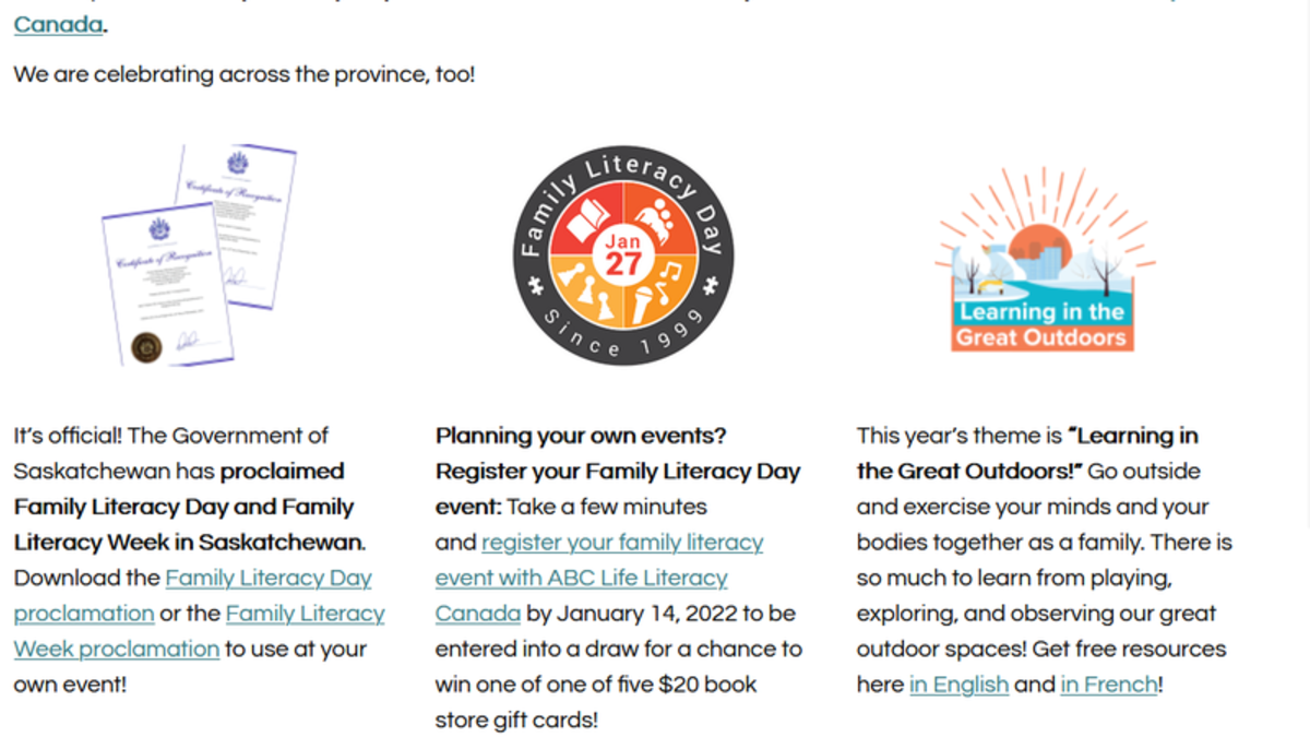 Family Literacy Day and Family Literacy Week in Saskatchewan paNOW